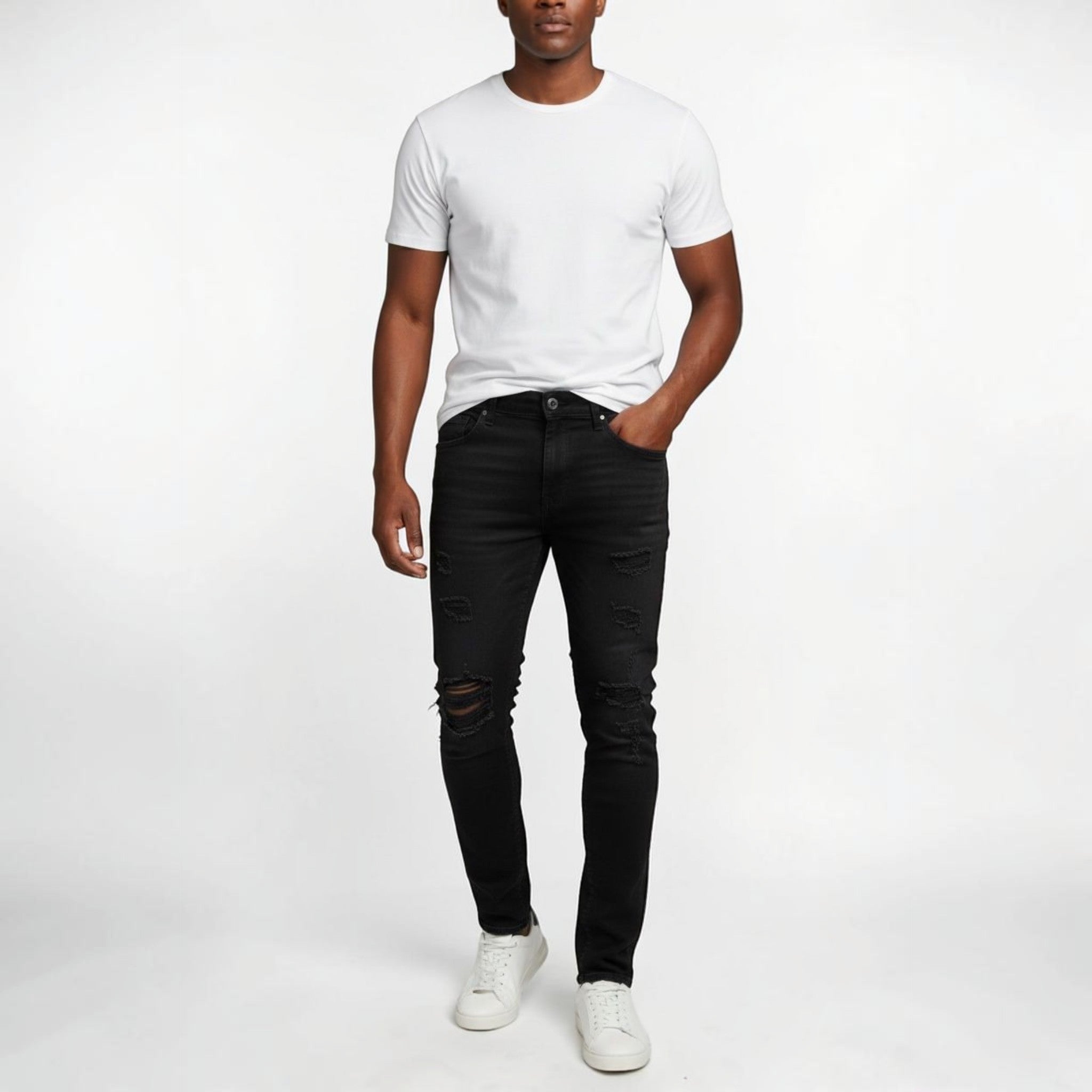 Jeans Slim Fit Premium Hombre 14 Oz Stretch – Black Wash Destroyed