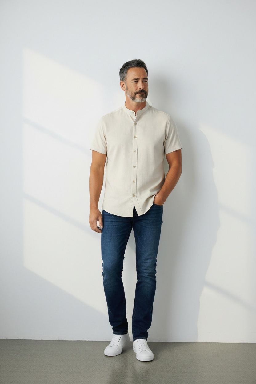 Camisa Premium Manga Corta Hombre – Linen Touch Cuello Mao