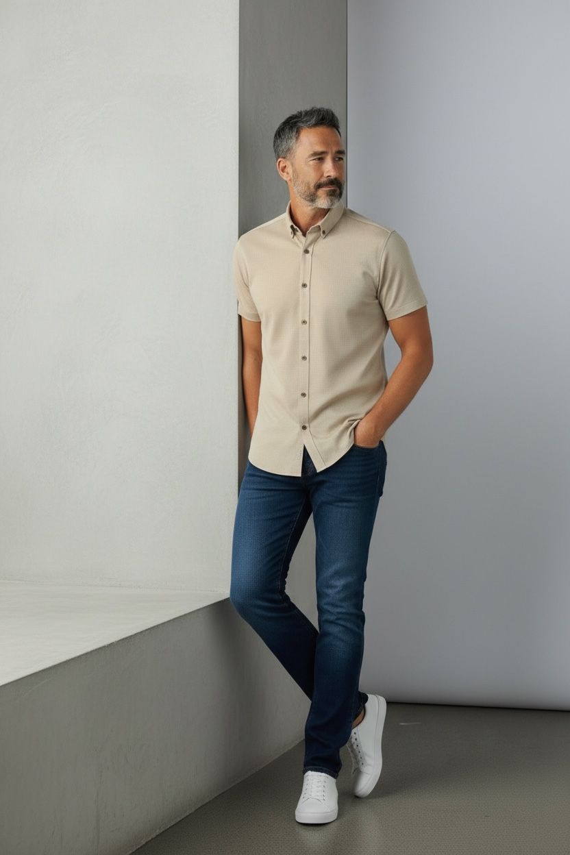 Camisa Premium Manga Corta Hombre – Lino Stretch Slim Fit