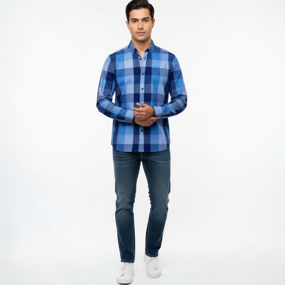 Camisa de Cuadros Red Blue 100% Algodón Slim Fit