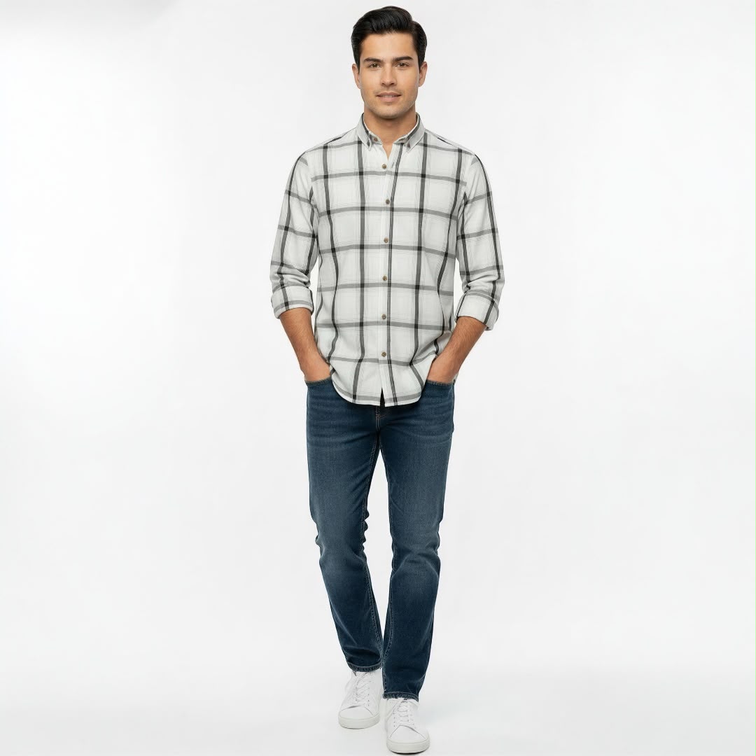 Camisa de Cuadros Red Blue 100% Algodón Slim Fit