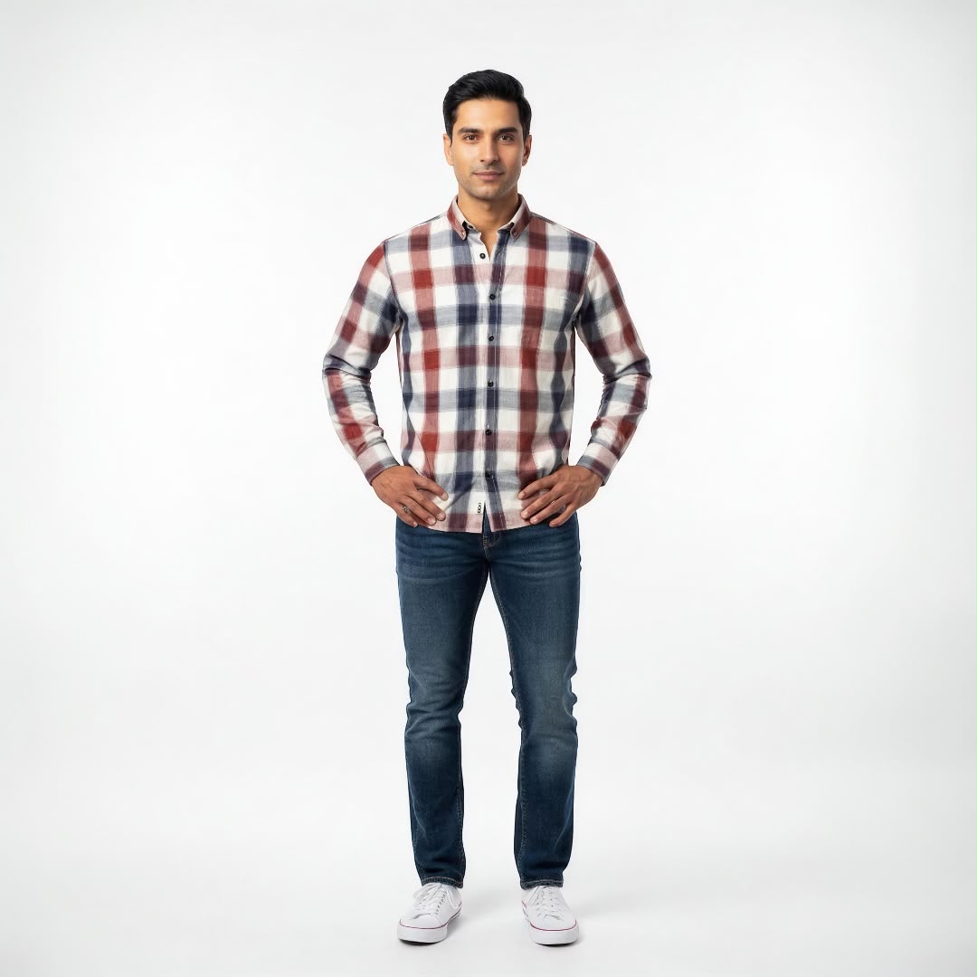 Camisa de Cuadros Red Blue 100% Algodón Slim Fit para Hombre