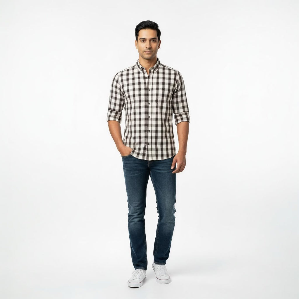 Camisa de Cuadros Red Blue 100% Algodón Slim Fit para Hombre