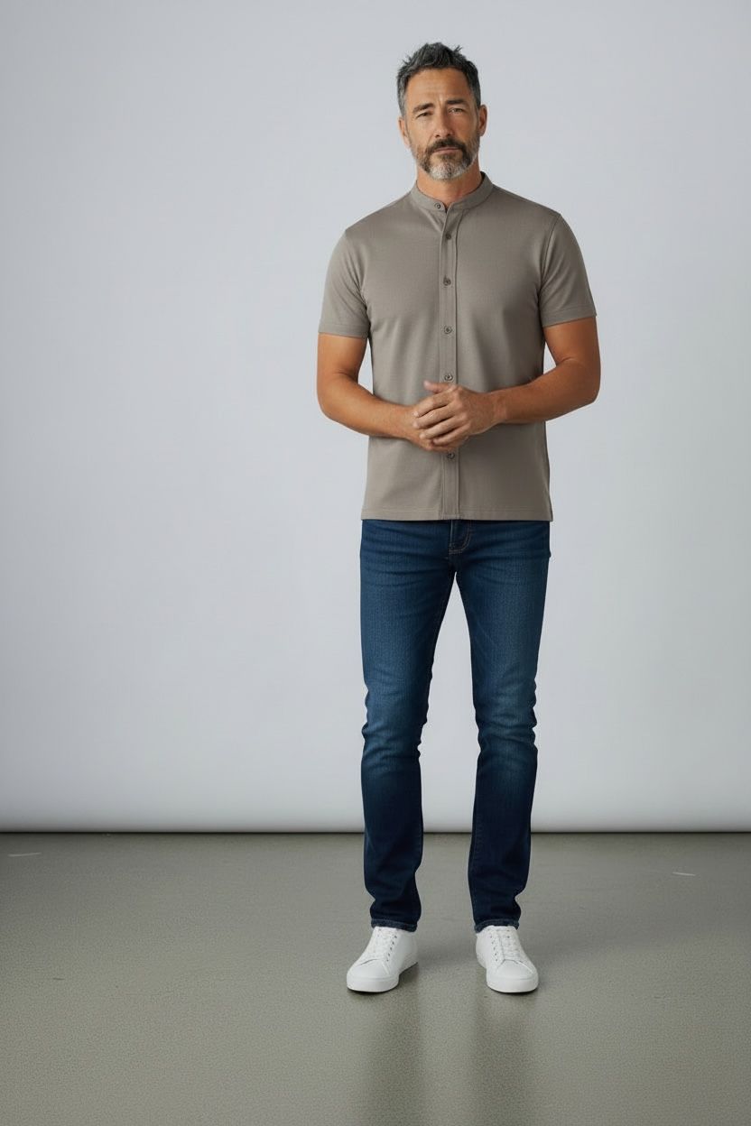 Camisa Premium Manga Corta Hombre – Linen Touch Cuello Mao